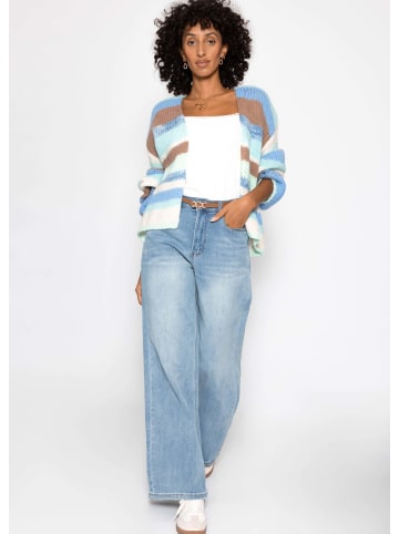 SASSYCLASSY Offener Cardigan mit mehrfarbigen Streifen in Blau