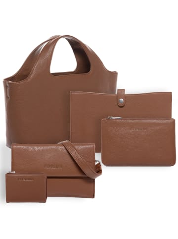 FEYNSINN Leder-Add On Handtasche echt Leder Henkel groß Laptop-Hülle tobacco in braun