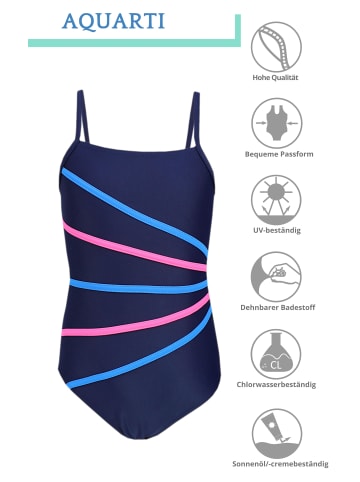 Aquarti Mädchen Badeanzug mit Spaghettiträgern in rosa/blau