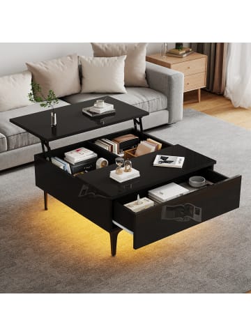 ABRIHOME LED Couchtisch mit verstecktem Stauraum in Schwarz 