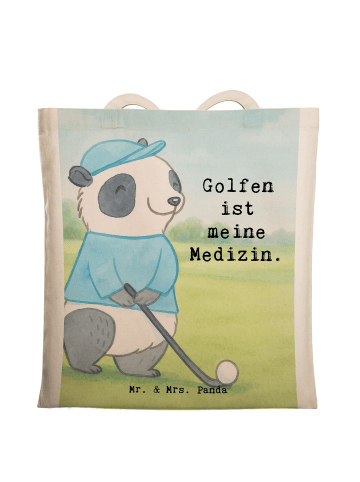 Mr. & Mrs. Panda Umhängetasche Panda Golfen Design mit Spruch in Weiß