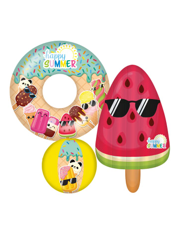Happy People Happy Summer 3er Strandset Wasserball Schwimmring + Luftmatratze in mehrfarbig