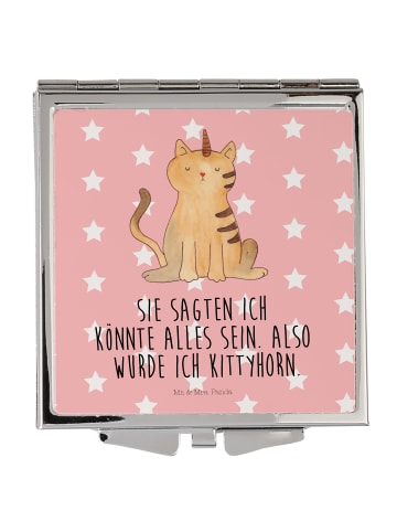 Mr. & Mrs. Panda Handtaschenspiegel quadratisch Einhorn Katze mi... in Rot Pastell