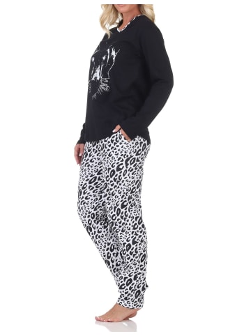 NORMANN Langarm Pyjama Schlafanzug Hose Animalprint Übergröße in dunkelgrau