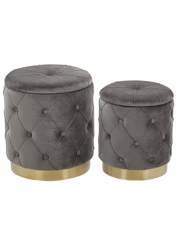 Beliani 2er-Set Pouf PUEBLO in Grau/Gold