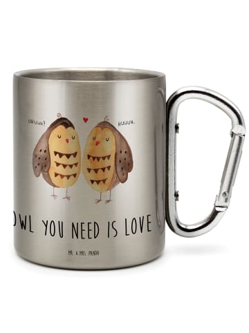 Mr. & Mrs. Panda Becher Aus Edelstahl Eulen Liebe mit Spruch in Silber