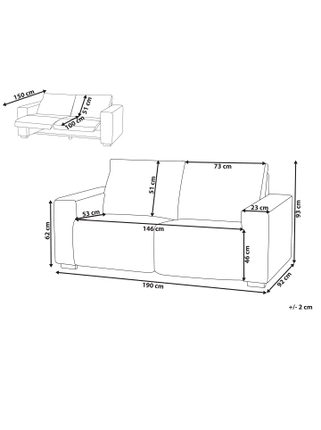 Beliani 2-Sitzer Sofa NUKARI in Blau/Schwarz - (W) 190 x (H) 93 x (L) 92 cm