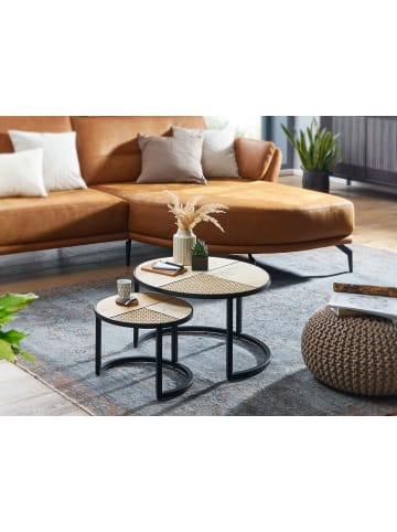 KADIMA DESIGN Design Wohnzimmertisch 2er Set Mango / Rattan Beistelltisch Rund,