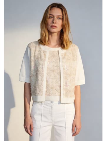 More & More kurze, edel bestickte Strickjacke in off white