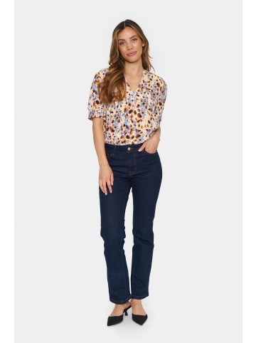 SAINT TROPEZ Kurzarm-Bluse ZofviSZ Gerade Passform in Birch Dot Leopard