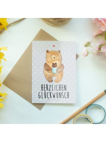 Mr. & Mrs. Panda Klappkarte Bär Baby mit Spruch in Grau Pastell