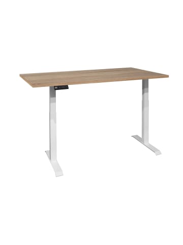 58 aufm Kessel SCHREIBTISCH höhenverstellbar elektrisch Edithe 140x70 weiß/eiche sägerau
