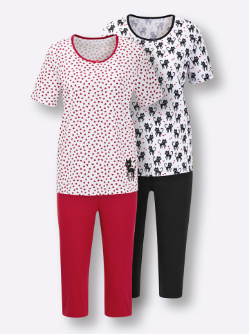 WITT WEIDEN Capri-Schlafanzüge in weiß-schwarz-bedruckt + weiß-rot-bedruckt