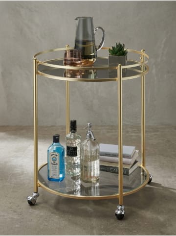 KADIMA DESIGN Servierwagen | Gold, ø57cm, Glas, Rollen
