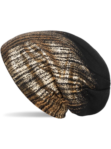 styleBREAKER Feinstrick Beanie Mütze in Schwarz / Gold