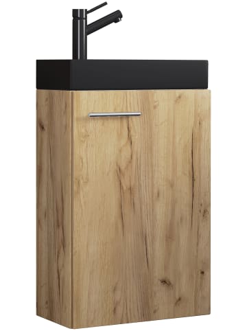 VCM 2-tlg Waschtisch Slito Toilette schmal Schwarz in Honig-Eiche