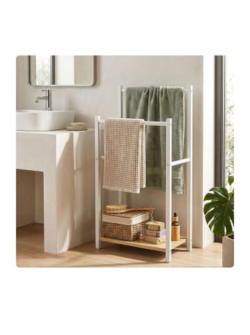 relaxdays Handtuchständer in Natur/ Weiß - (B)42 x (H)80 x (T)24 cm