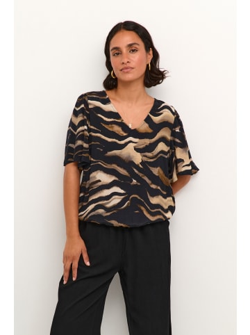 Kaffe Kurzarm-Bluse KAlaila Regular fit in Black/Brown Tiger Print