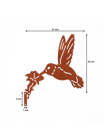 UNUS Baumstecker Rost Kolibri mit Blume in Braun