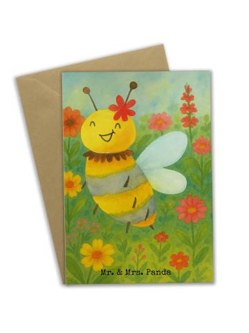 Mr. & Mrs. Panda Glückwunschkarte Biene Blume Design ohne Spruch in Weiß