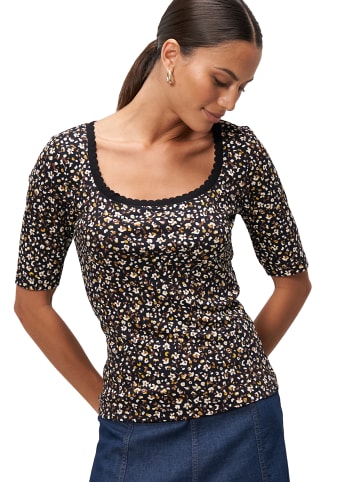 Zero  Blumenshirt mit Wellensaum in BlackCream