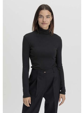 Hessnatur Soft Rib Rollkragen Shirt Fitted in schwarz
