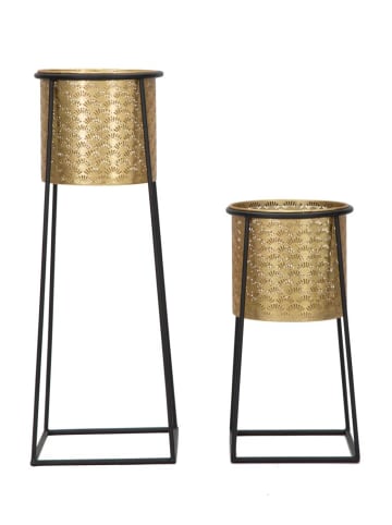 Mauro Ferretti Set aus 2 gold-schwarzen Metall-Pflanztöpfen, Ø 26 x 70 cm und 23 x 45 cm