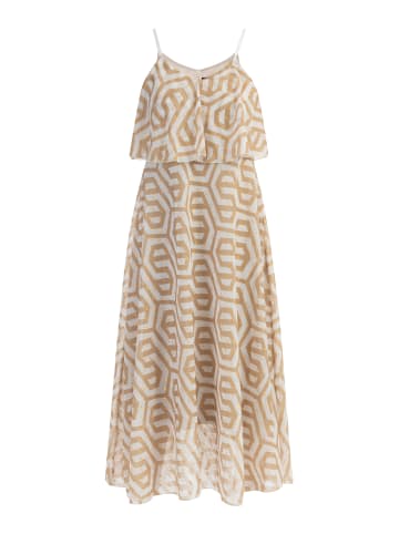 faina Damen Maxikleid in Beige Weiss