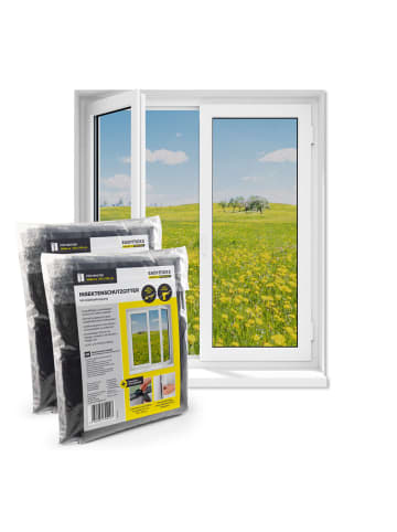 EASYmaxx Moskitonetz Fenster 2er-Set 130x150cm schwarz mit Klettverschluss Schwarz