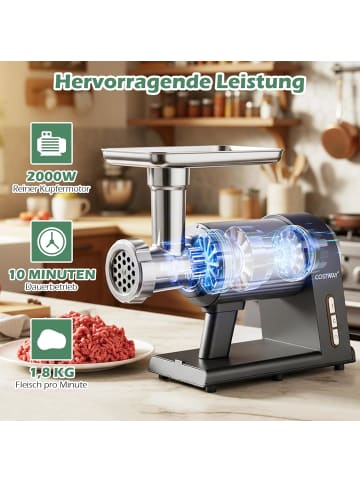 COSTWAY Elektrischer Fleischwolf 2000W in Silber