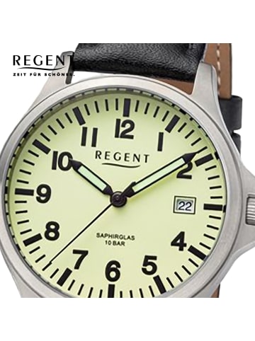 Regent Armbanduhr Regent Lederarmband schwarz extra groß (ca. 36mm)