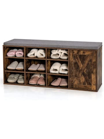 COSTWAY Schuhbank mit gepolstertem Kissen & 9 Fächern in Braun