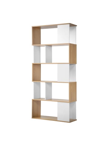 CALICOSY Bücherregal Weiß-und Eiche BICO in Weiß - (W) 80 x (H) 173,5 x (L) 29,5 cm