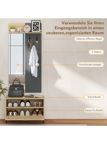 HOMCOM Garderobe Set-60L x 13,5B x 127,5H cm-Naturholz