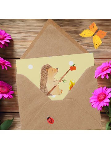 Mr. & Mrs. Panda Grußkarte Igel Grillen mit Spruch in Gelb Pastell