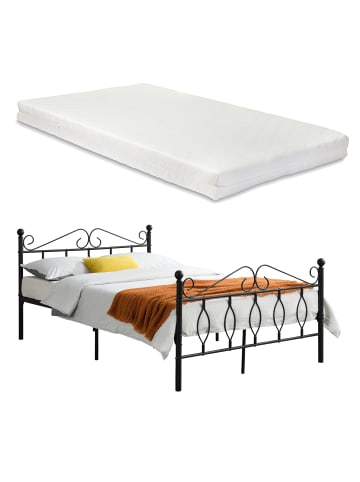 en.casa Metallbett Apolda mit Matratze in Schwarz (B)140cm