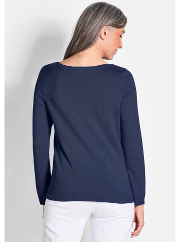 GOLDNER Kurzgröße:  Pullover mit U-Boot-Ausschnitt aus Baumwoll-Viskose-Mix in marine