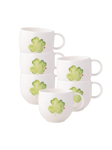 Villeroy & Boch 6er Set Henkelbecher Good Luck With Love 290 ml in weiß-grün