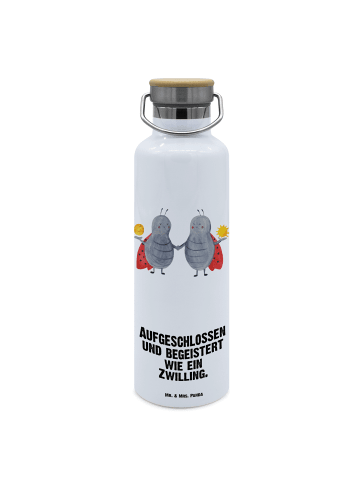 Mr. & Mrs. Panda Wasserflasche Sternzeichen Zwilling mit Spruch in Weiß