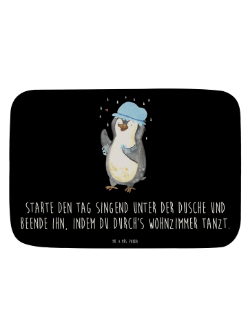 Mr. & Mrs. Panda Badteppich Pinguin Duschen mit Spruch in Schwarz