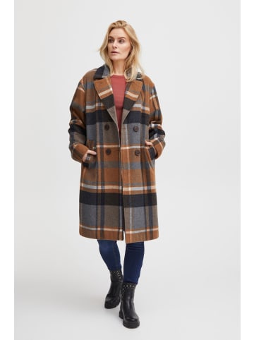 PULZ Jeans Wollmantel PZARIANE Outerwear 50207551 Karierter Wollmantel mit Knopfleiste in Braun