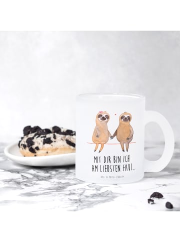 Mr. & Mrs. Panda Tasse Faultier Pärchen mit Spruch in Transparent