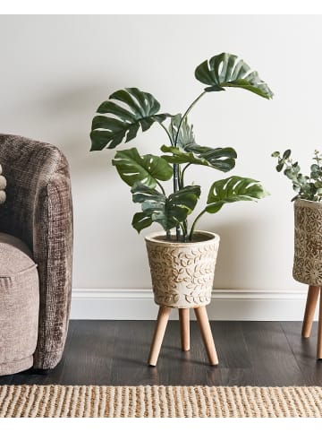 Beliani Outdoor Blumentopf ALIARTOS in Weiß/Beige - (W) 26 x (H) 43 x (L) 26 cm