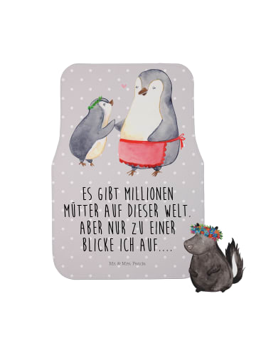 Mr. & Mrs. Panda Fußmatte Auto Pinguin mit Kind mit Spruch in Grau Pastell