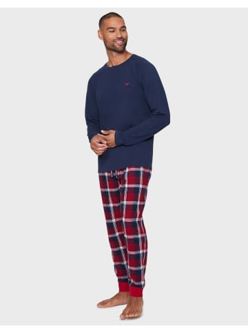 Threadbare Schlafanzug Pringle PJ Set in Navy Slub & Red Check