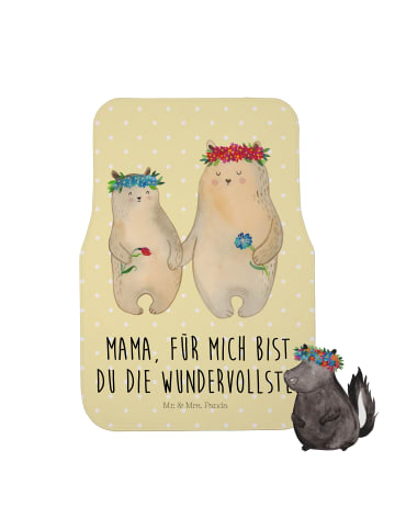 Mr. & Mrs. Panda Fußmatte Fürs Auto Bären mit Blumenkranz mit Sp... in Gelb Pastell