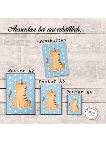 Mr. & Mrs. Panda Poster Einhorn Katze ohne Spruch in Blau Pastell