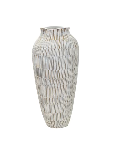Mauro Ferretti Weiße Harzvase mit geometrischen Linien Ø 23 x 50 cm