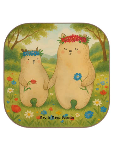 Mr. & Mrs. Panda Untersetzer für Gläser Bären mit Blumenkranz De... in Weiß