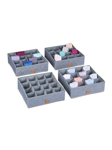 relaxdays 4 x Unterwäsche Organizer in Grau - (B)29 x (H)9 x (T)29 cm